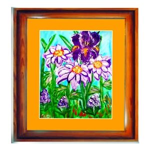 Large  Pearlized Painting,: Purple Flower Bed
